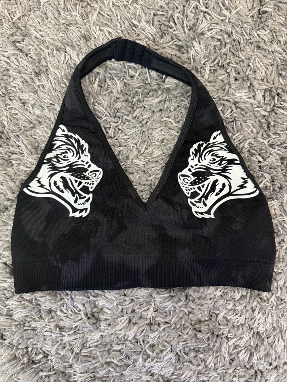Darc Sport Black Halter Bra with White Wolf Graphics